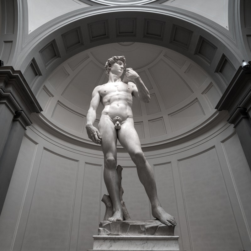 Photo of Michelangelo's David in the Galleria dell'Accademia in Florence