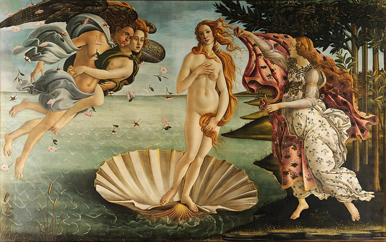 The Birth of Venus Botticelli exhibited in the Uffizi in Florence
